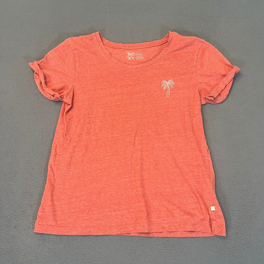 Roxy Womens Small Coral Heather Palm Tree Short Sleeve T-Shirt Lounge Casual